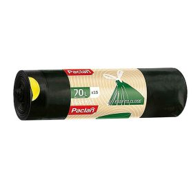   PACLAN ECOLINE ZÁRSZALAGOS SZEMETESZSÁK 70L (15DB/TEKERCS) 64CMX72CM  ÚJRAHASZNOSÍTOTT ANYAGBÓL KÉSZÜLT!