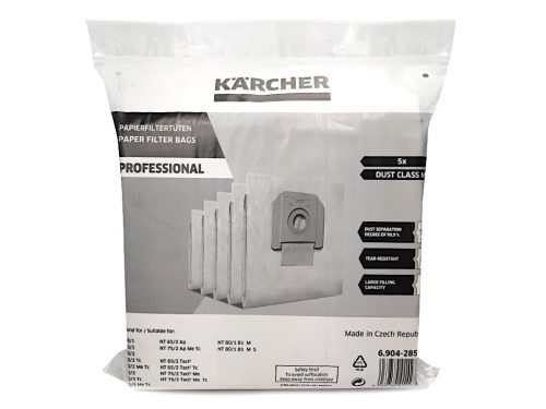 IZ-NT65/2-BIA-C KARCHER NT 65/2 BIA-C PORKATEGÓRIA, MEGERŐSÍTETT KÜLSŐ RÉTEG, TÉPÉSÁLLÓ GYÁRI PAPÍR PORZSÁK (5DB/CSOMAG) 6.904-285.0